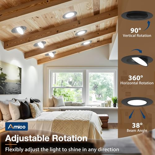 6 Inch Black Gimbal LED Recessed Ceiling Light - Adjustable, 5 CCT