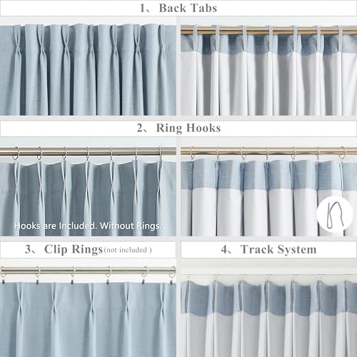 Dusty Blue Blackout Curtains 60x95 Inches - Pinch Pleat Window Drapes, Room Darkening