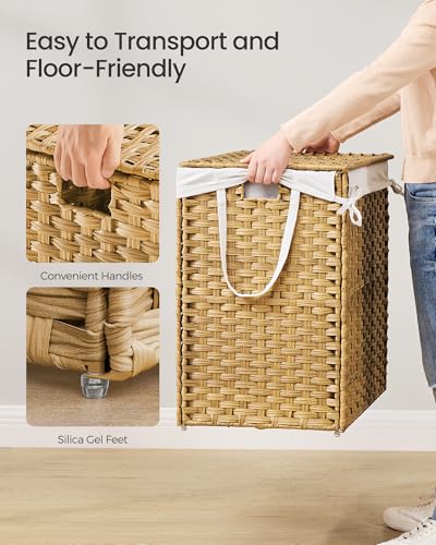 Laundry Hamper with Lid - 52.8 Gal Synthetic Rattan Foldable Storage - Goose Yellow