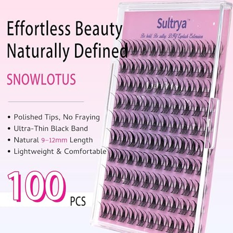 Individual False Eyelashes, 10 Pairs, Natural Black 100pcs with Glue and Tweezers (SnowLotus S08 KIT)