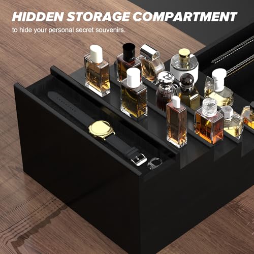 Cologne Organizer for Men, 5 Tier Black Cologne Shelf, Perfume Stand with Drawer and Hidden Compartment Perfume Display Holder - A Gift for Men