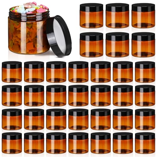 Amber Plastic Jars with Black Lids 2 oz - 40 Pack Cosmetic Containers