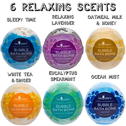 Two Sisters Relaxing Bath Bombs for Women, Girls, Teens & Kids (6 Pack) - Natural Bubble Bomb, Moisturizes Dry Skin, Releases Color, Aromatic Scents, USA Made - Ideal Mothers Day Gift by Two Sisters