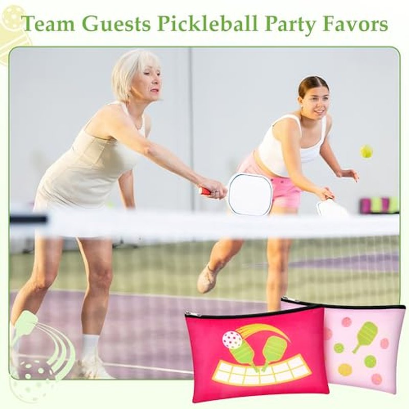 24 Pcs Pickleball Makeup Bags Bulk Pickleball Gifts for Women, Dink Ball Sport Cosmetic Pouch Bag Party Favors Supplies, Pickle Ball Accessories Travel Organizer Zipper Pouch Sport Lovers Gifts (Pink)