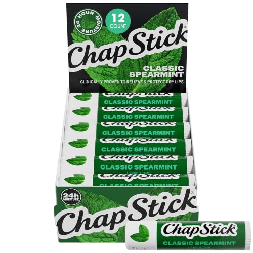 ChapStick Classic Spearmint Lip Balm 0.15 Oz Pack of 12 - Hydrating Flavored Lip Protectant