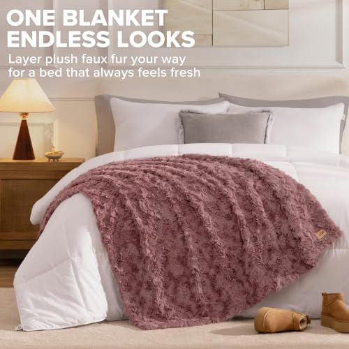 UGG Adalee Faux Fur Throw Blanket Red Gooseberry 50" x 70" – Plush & Warm