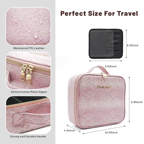Travel Makeup Bag with LED Mirror ? 3 Brightness Modes, Portable Lighted Makeup Case with Adjustable Dividers, Cosmetic Organizer Gift for Women (Pink)