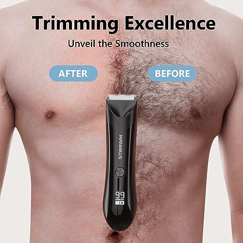 Body Hair Trimmer Men - Ball Trimmer Men, 2 Replaceable Ceramic Blades, Waterproof Pubic Trimmer with Charging Dock, Rechargeable, 7000RPM