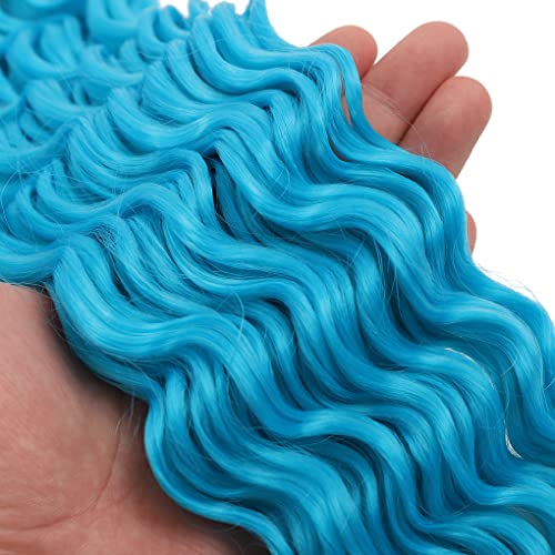 24 Inch Ocean Wave Braiding Hair Extensions - Light Blue, 3 Packs, Synthetic Deep Wave
