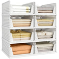 White 8 Pack Stackable Closet Organizer Storage Bins - Pinkpum