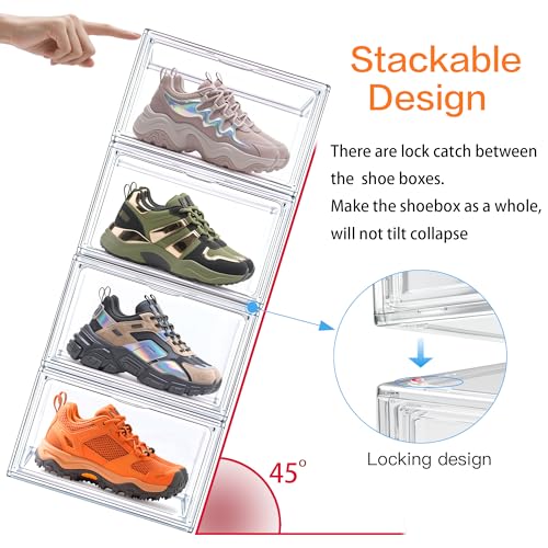 Medium Size Acrylic Shoe Storage Box for Sneakers & Loafers - Clear, 12 Pack (Size 12.5)