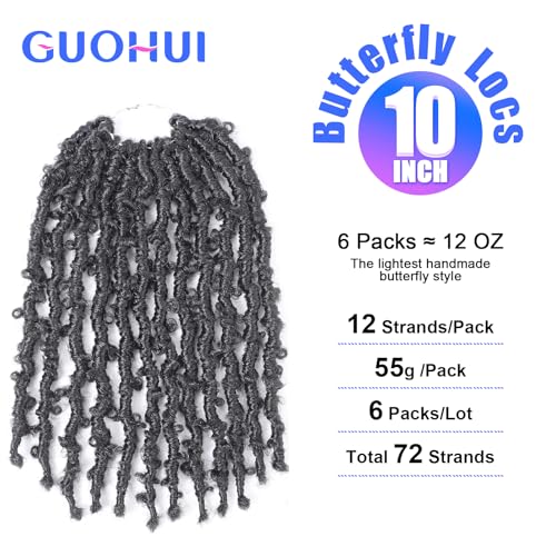 10 Inch Butterfly Locs Crochet Hair - Natural Black, 6 Packs, Style Variation 1B
