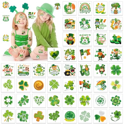HOWAF 98pcs St. Patrick's Day Temporary Tattoos, 49 styles| St Patrick's Day Shamrock Temporary face stickers, Kiss Me I'm Irish Waterproof Tattoos Face Stickers Waterproof Party accessories