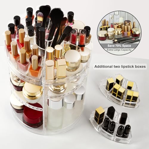 AMEITECH 8-Layer Rotating Makeup Organizer with Lipstick Storage - Large Capacity, Adjustable & Clear