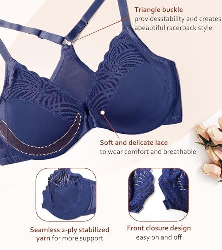 Women's Front Closure T-Back Underwire Everyday Bra