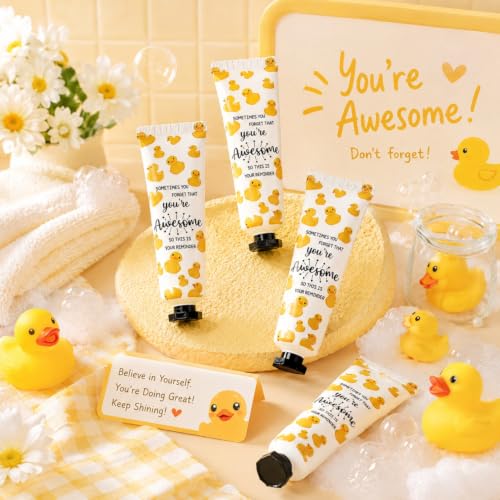 Dimsile 24 Pack Mini Duck Hand Cream Gifts - Moisturizing Skin Care & Motivational Quotes