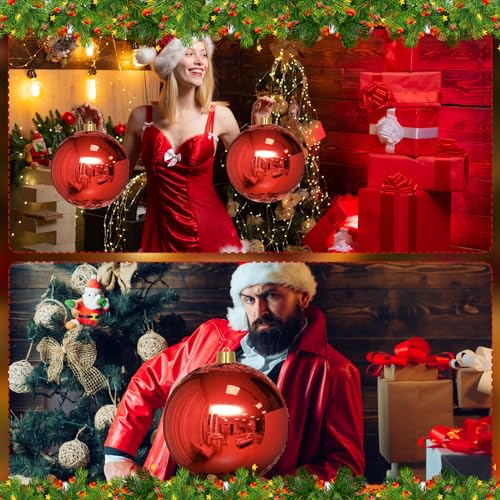 Jerify 2 Pack 12-Inch Large Red Christmas Ornaments - Shatterproof Holiday Decor