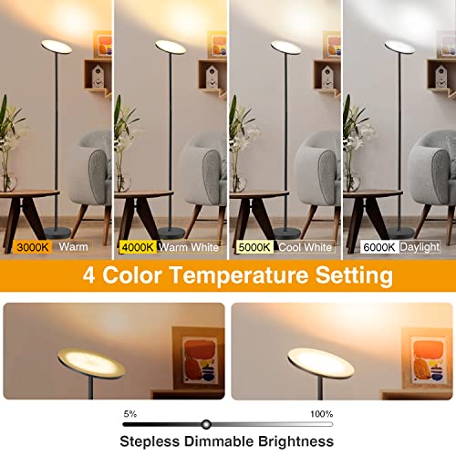 Black OUTON Floor Lamp 30W Dimmable LED Torchiere with Remote & Touch Control