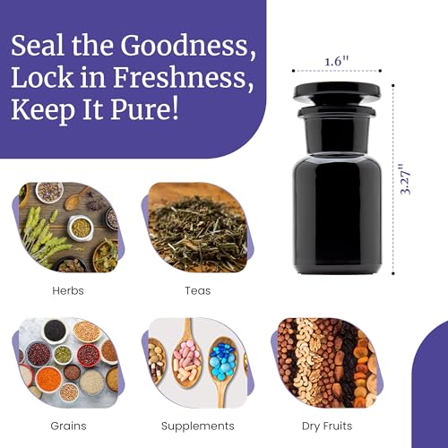 Infinity Jars 50?ml (1.69?fl?oz) Black Ultraviolet Blocking Glass Apothecary Jar Airtight Smell?Proof Refillable Container for Herbs, Spices, Tea & Essential Oils