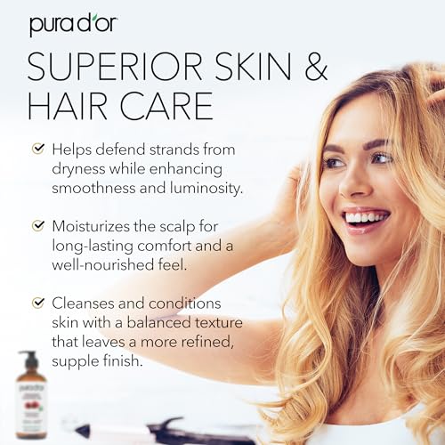 PURA D'OR 16.9 oz Organic Castor Oil (GLASS BOTTLE) Pure Cold-Pressed Hexane-Free USDA Certified ? Lashes Brows Hair Scalp Skin ? Botanical Moisturizer for Softness Strength Hydration Shine Radiance