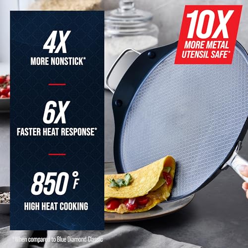 12-Inch XL Diamond-Textured Hybrid Griddle Pan - Stainless Steel Nonstick