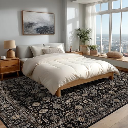 Ruaruarug 8x10 Black Gold Washable Area Rug - Ultra Soft, Non-Slip Living Room Carpet