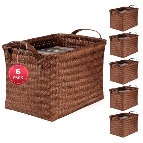 Brown 6-Piece Wicker Laundry Baskets Set - Durable Recycled Plastic Storage