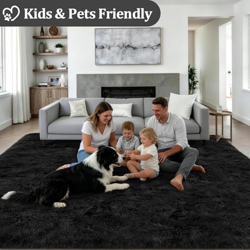 Black 9x12 Area Rug - Fluffy Plush Shag Carpet for Living Room & Bedroom Variation of THIS listing