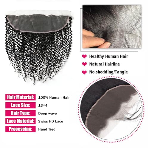 Natural Black 10 Inch Kinky Curly Lace Frontal Closure for Human Hair Extensions - Pre Plucked with Baby Hair, 13x4 HD Ear to Ear, 150% Density