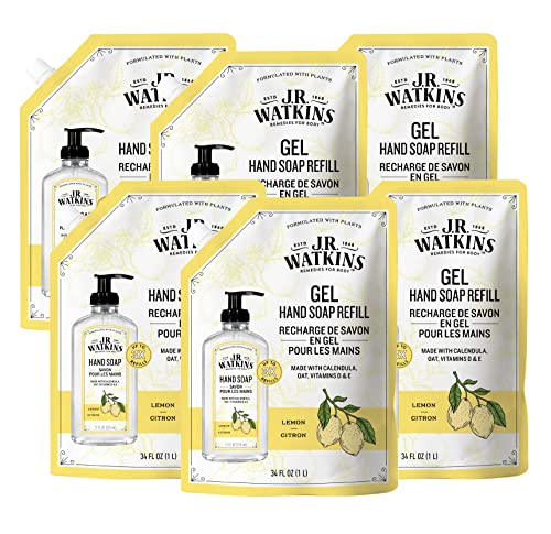 J.R. Watkins Lemon Hand Soap Refill Pack of 6, 34 fl oz - Moisturizing Liquid Hand Wash