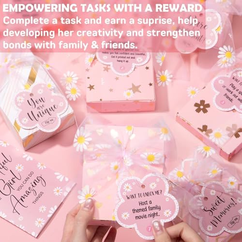 Easter Basket Gifts for Tween & Teen Girls, 8 PCS Birthday Gift Teenage Girl Gifts Trendy Stuff w/Fun Task Tag Makeup Brushes & Bag, Empower Positive Wrapped Gift Prefilled Stuffers for Daughter Niece