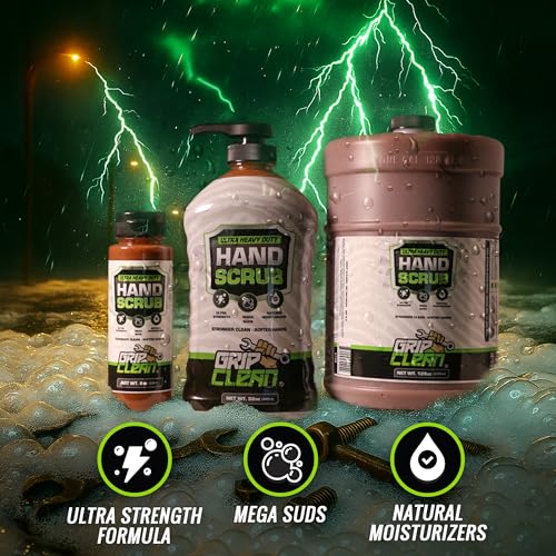 Grip Clean - Waterless Hand Cleaner for Auto Mechanics - Heavy Duty Pumice Soap & Fingernail Brush, Industrial Strength for Dry Hands