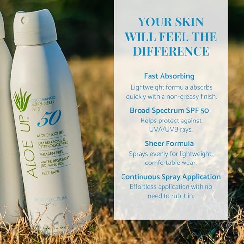 Aloe Up White Collection Sunscreen Spray SPF 50 - Water-Resistant, Hydrating, 5.5 oz Pack of 2 (Spa Collection Variation)