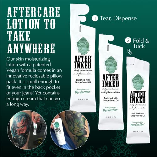 After Inked Tattoo Aftercare Lotion 7ml Pack of 50 with Resealable Pack - Vegan, Cruelty-Free Moisturizer for Skin Hydration & Vibrant Ink