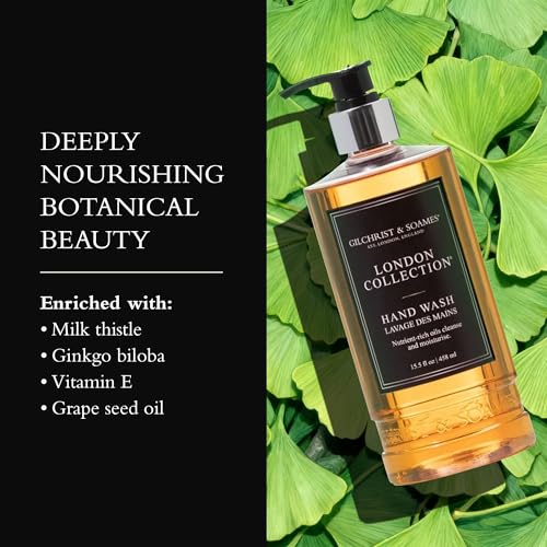 Gilchrist & Soames London Hand Wash ? Natural Moisturizing Liquid Cleanser With Red Tea, Soy, Grape Seed Oil, & Ginkgo ? Paraben & Sulfate Free Soap with Crisp, Clean Scent, 15.5 oz Pump Bottle