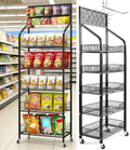 Black 5-Tier Candy Display Rack with Lockable Wheels & Hooks