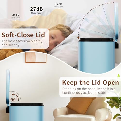 13 Gallon Stainless Steel Trash Can with Lid and Removable Inner Bucket - Blue