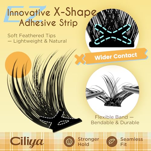 Self Adhesive Eyelashes Cluster, 10-16mm Wispy Pre Glued Lash Clusters Multi-Day Wear No Glue Needed DIY Eyelash Extensions, Extended Hold Press on Lashes Waterproof & Reusable