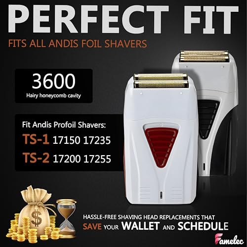 FAMELEC 4 Pack Replacement Gold Foils & Cutters for Andis ProFoil Lithium Titanium Shavers