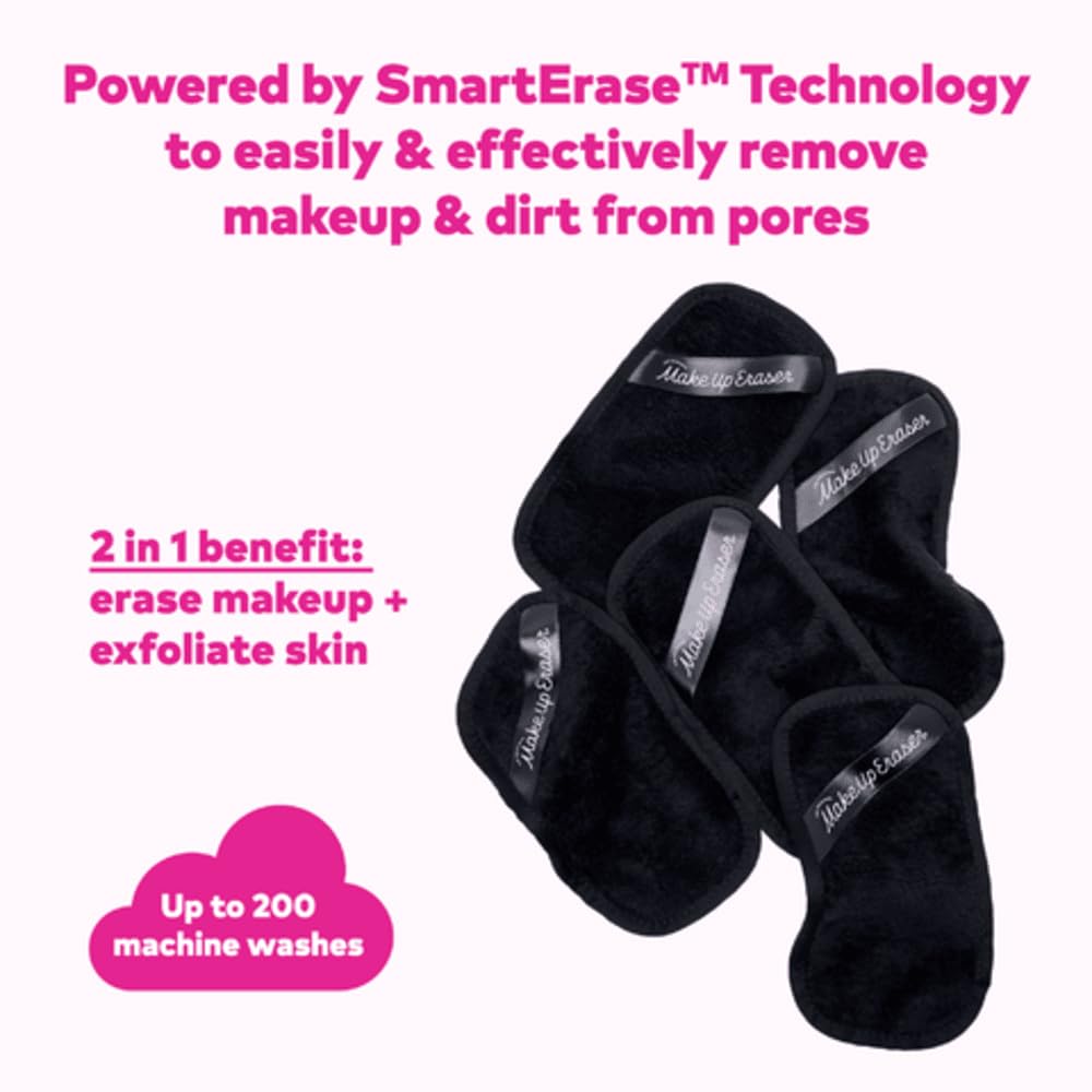 The Original MakeUp Eraser Mini PRO 5-pack, Erase All Makeup With Just Water, Including Waterproof Mascara, Eyeliner, Foundation, Lipstick, Sunscreen and More! Chic Black, 5ct.