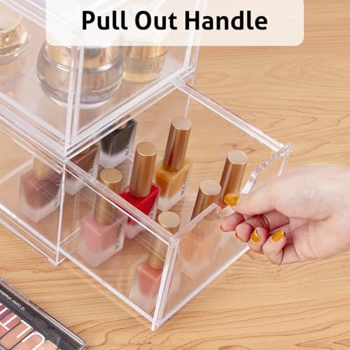 2 Pack Clear Stackable Storage Drawers for Bathroom Kitchen Vanity Organization
