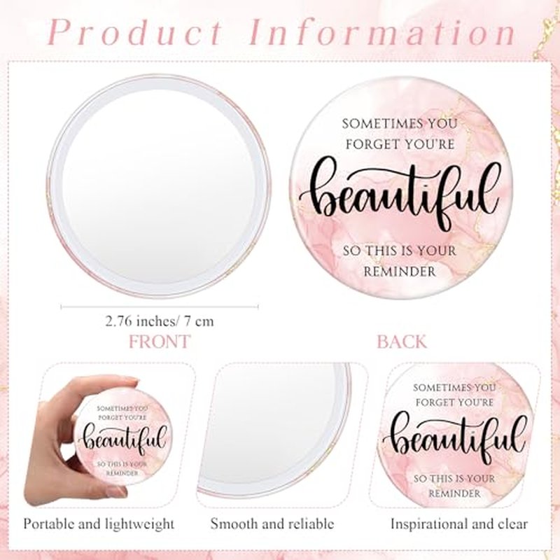 20 Sets Pink Thank You Gifts for Women, Inspirational Gifts Bulk for Female Client Teacher Employee Coworker, Sometimes You Forget You're Beautiful Makeup Bags and Compact Mirrors for Party