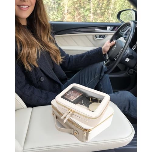 2Pcs Clear Makeup Bag for Women, Large Clear Toiletry Bag with Zipper Travel Cosmetic Case Portable Waterproof Makeup Pouch for Traveling Car Organizers Diaper Bag Organizer Pouches (Dual White)