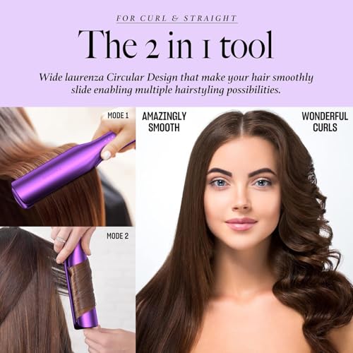 Laurenza 2-Inch Wide Flat Iron Hair Straightener & Curler with 20M Negative Ions - Purple