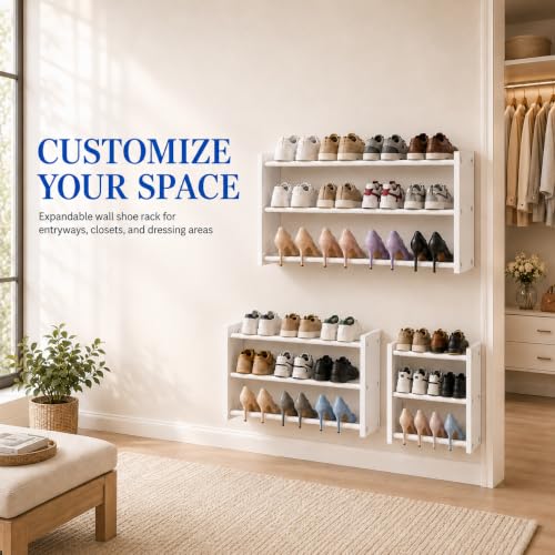 White 3 Pack 3-Tier Wall Mounted Shoe Rack Adjustable Hanging Shoe Organizer