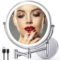 Chrome Wall Mounted Lighted Makeup Mirror Double Sided 1X/30X Magnification