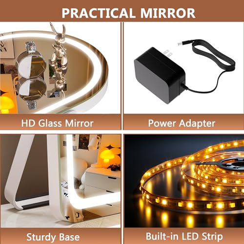 Hasipu Vanity Mirror with Lights, 11"¡¿ 14" Arched LED Makeup Mirror, Lighted Makeup Mirror with Lights, Smart Touch Control Dimmable 3 Modes Light 360¡ÆRotation White