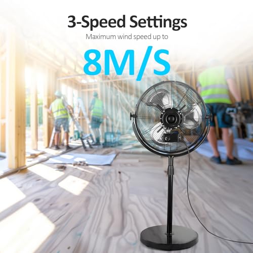 Heavy Duty 18-Inch Metal Pedestal Fan with Adjustable Height & 3 Speeds