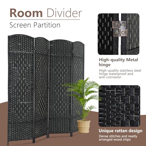 4-Panel Folding Privacy Room Divider - 6 ft Wood Screen for Home & Office, Black