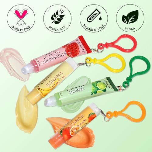 24 Pack Lip Balm Set with Portable Keychain - Natural Fruit Flavors